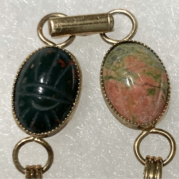 B.A. Ballou Vintage 1950's Vermeil 6 Oval Hardstone Scarab Link Bracelet 7" - Picture 7 of 14